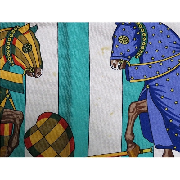 Hermes Teal and Red Equestrian Scarf - Picture 9 of 12
